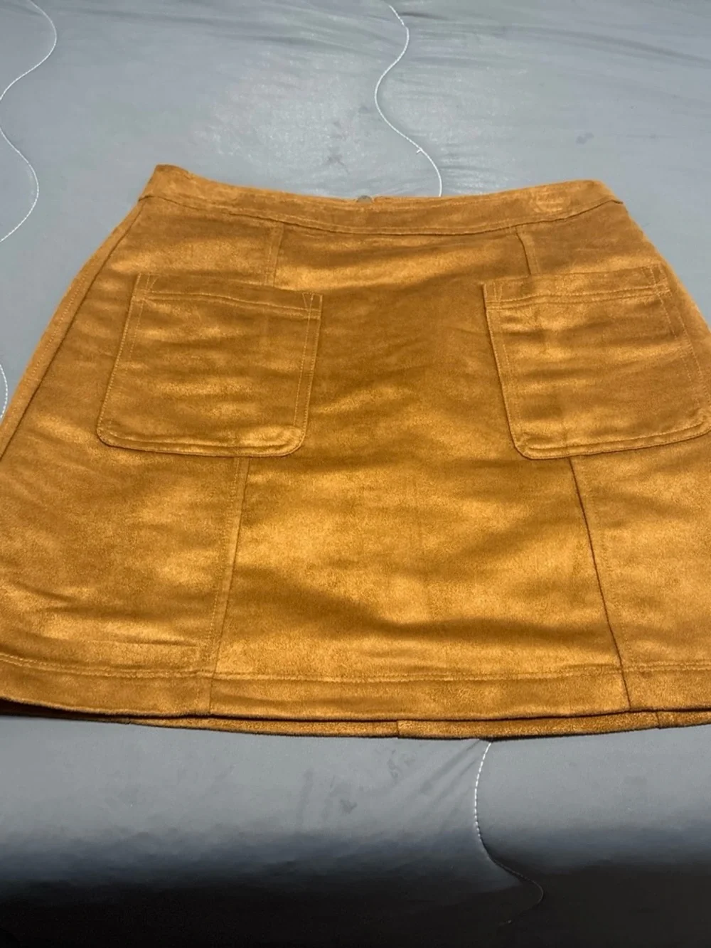 Old Navy Golden Brown Suede-Look Mini Skirt with Front Patch Pockets